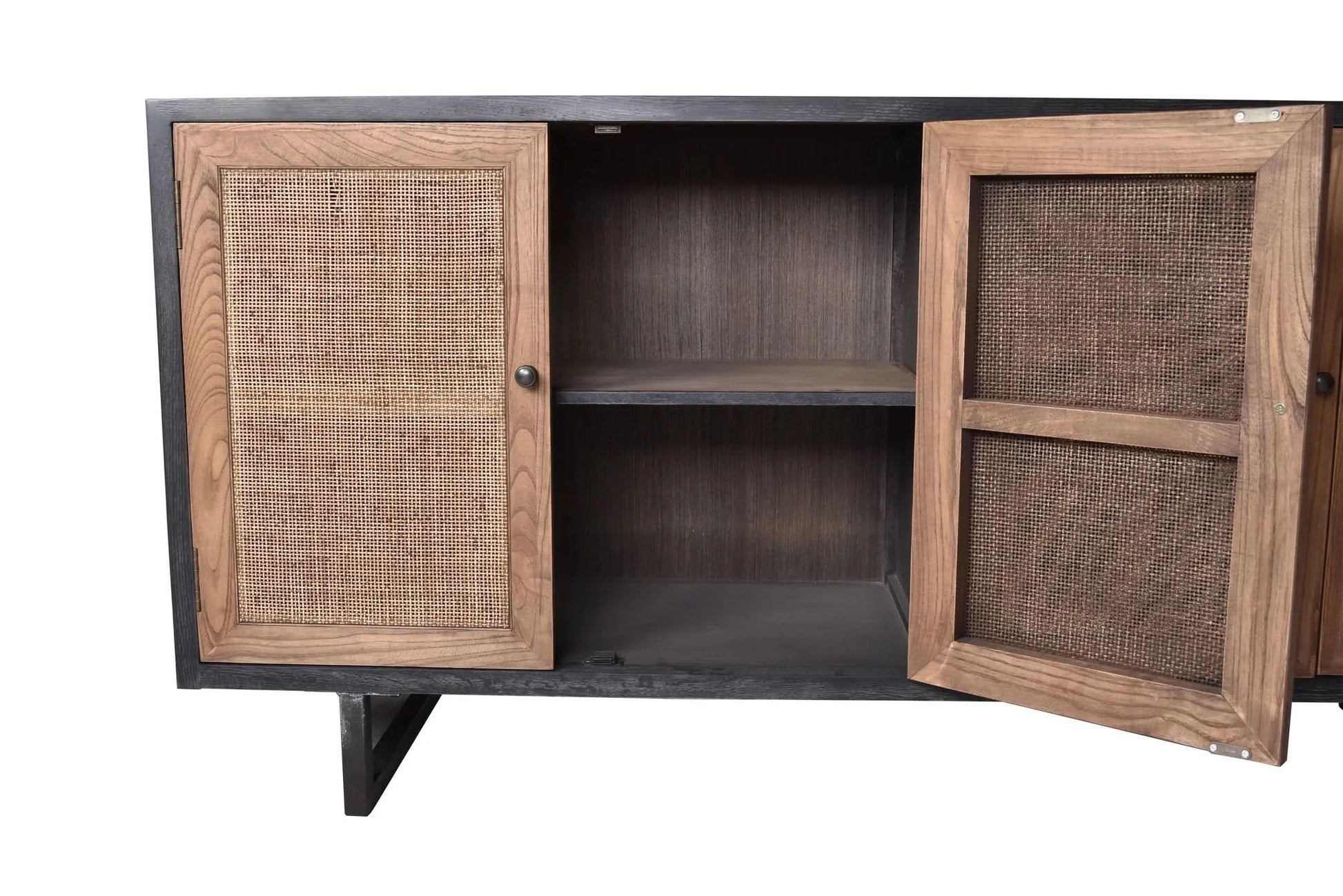 KUMBRIA OAK & RATTAN SANDBLAST SIDEBOARD/BUFFET  BLACK & NATURAL - MyChocolateWood