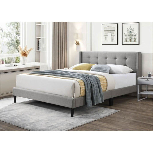 LAING FABRIC QUEEN BED BASE IN MID GREY - MyChocolateWood