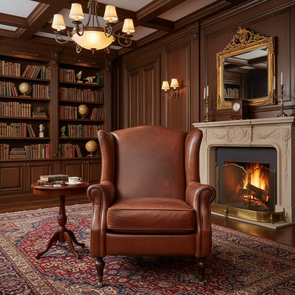 LAMPARD WINGBACK ARMCHAIR IN AGED LEATHER - MyChocolateWood