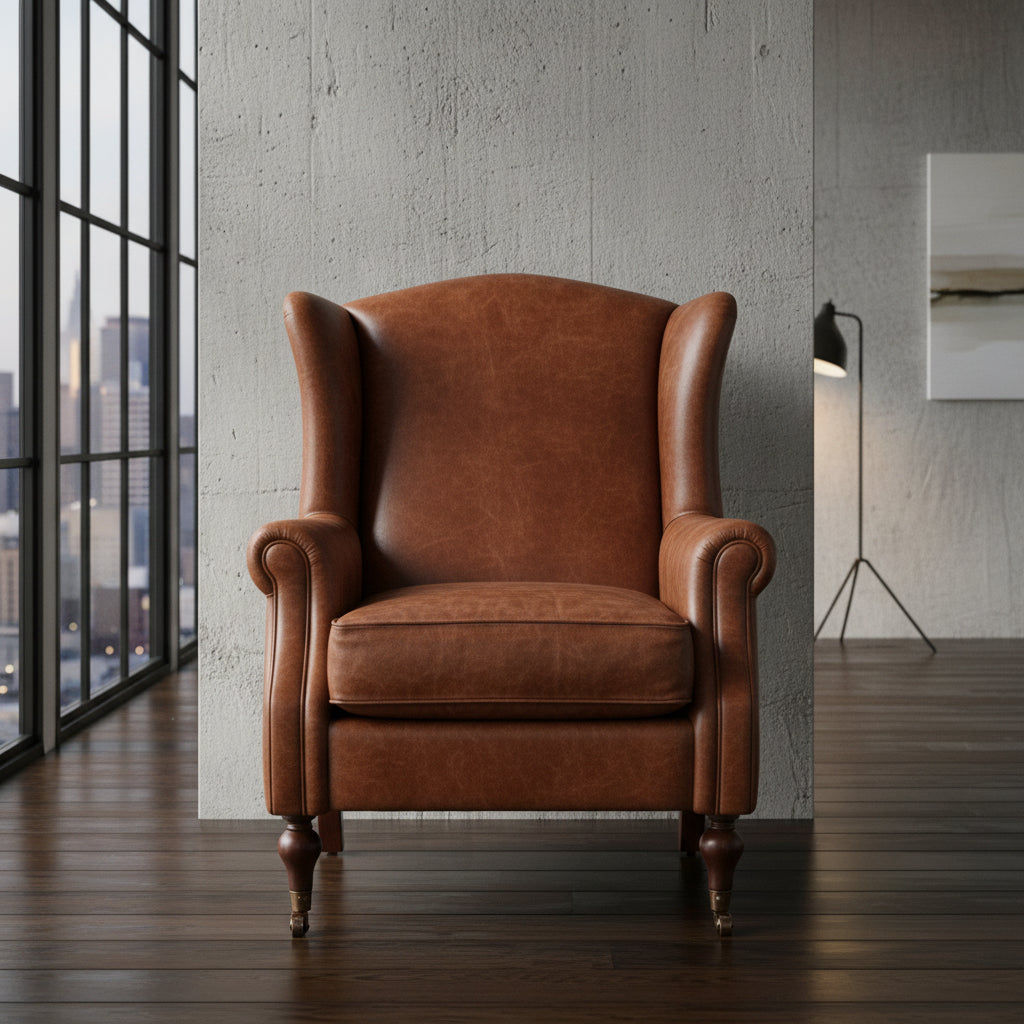LAMPARD WINGBACK ARMCHAIR IN AGED LEATHER - MyChocolateWood