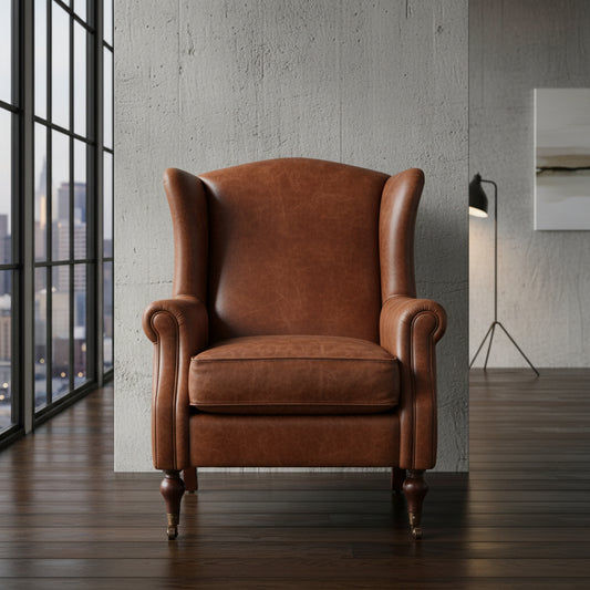 LAMPARD WINGBACK ARMCHAIR IN AGED LEATHER - MyChocolateWood