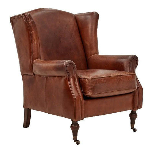 LAMPARD WINGBACK ARMCHAIR IN AGED LEATHER - MyChocolateWood