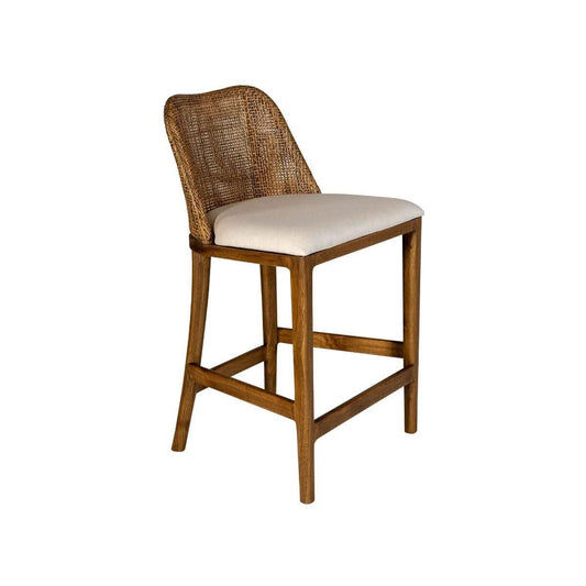 Lancaster Hamptons rattan counter stool in mango teak finish with brown wooden legs, modern and stylish seating for kitchen or bar area