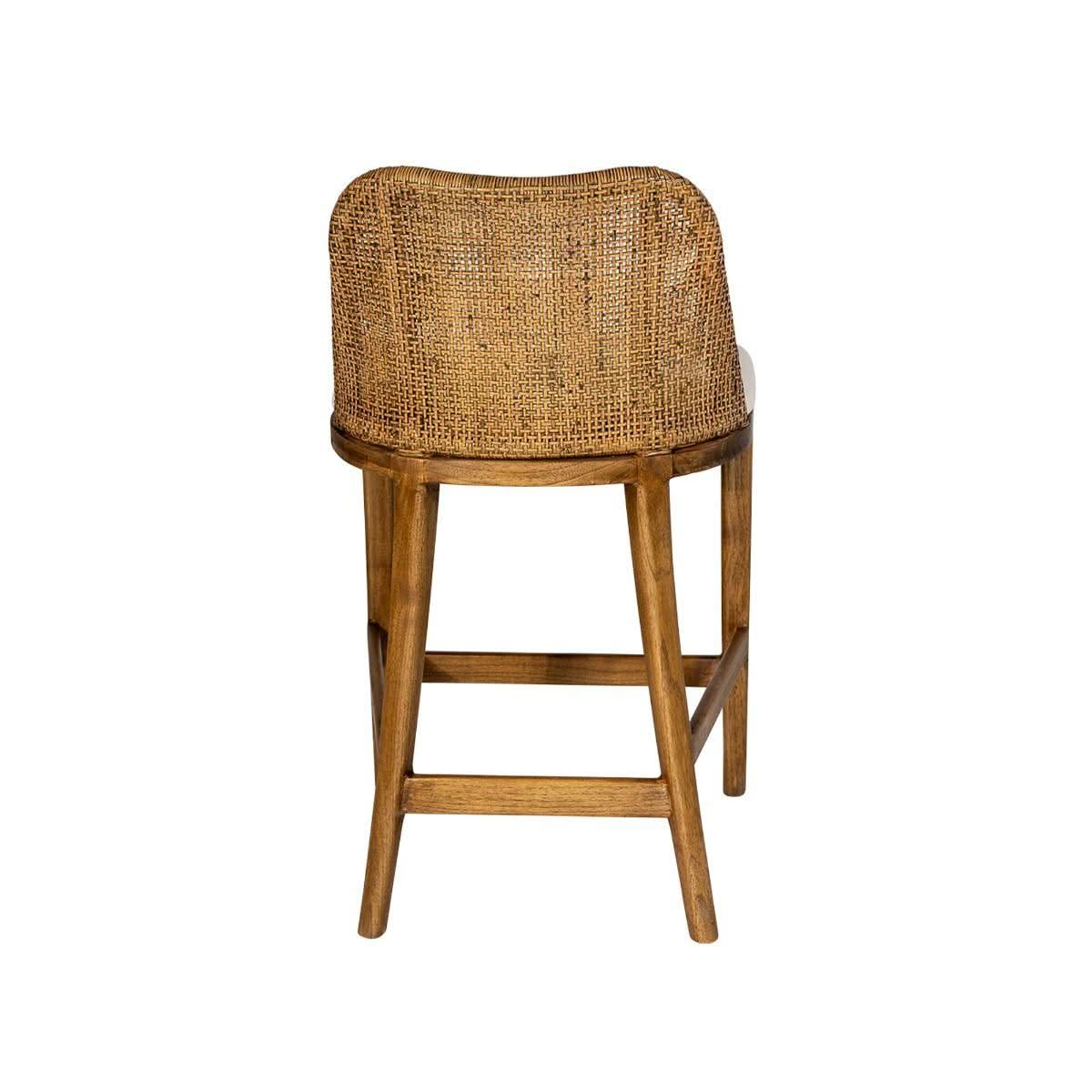 Lancaster Hamptons rattan counter stool with mango teak seat and brown wood legs by MyChocolateWood.