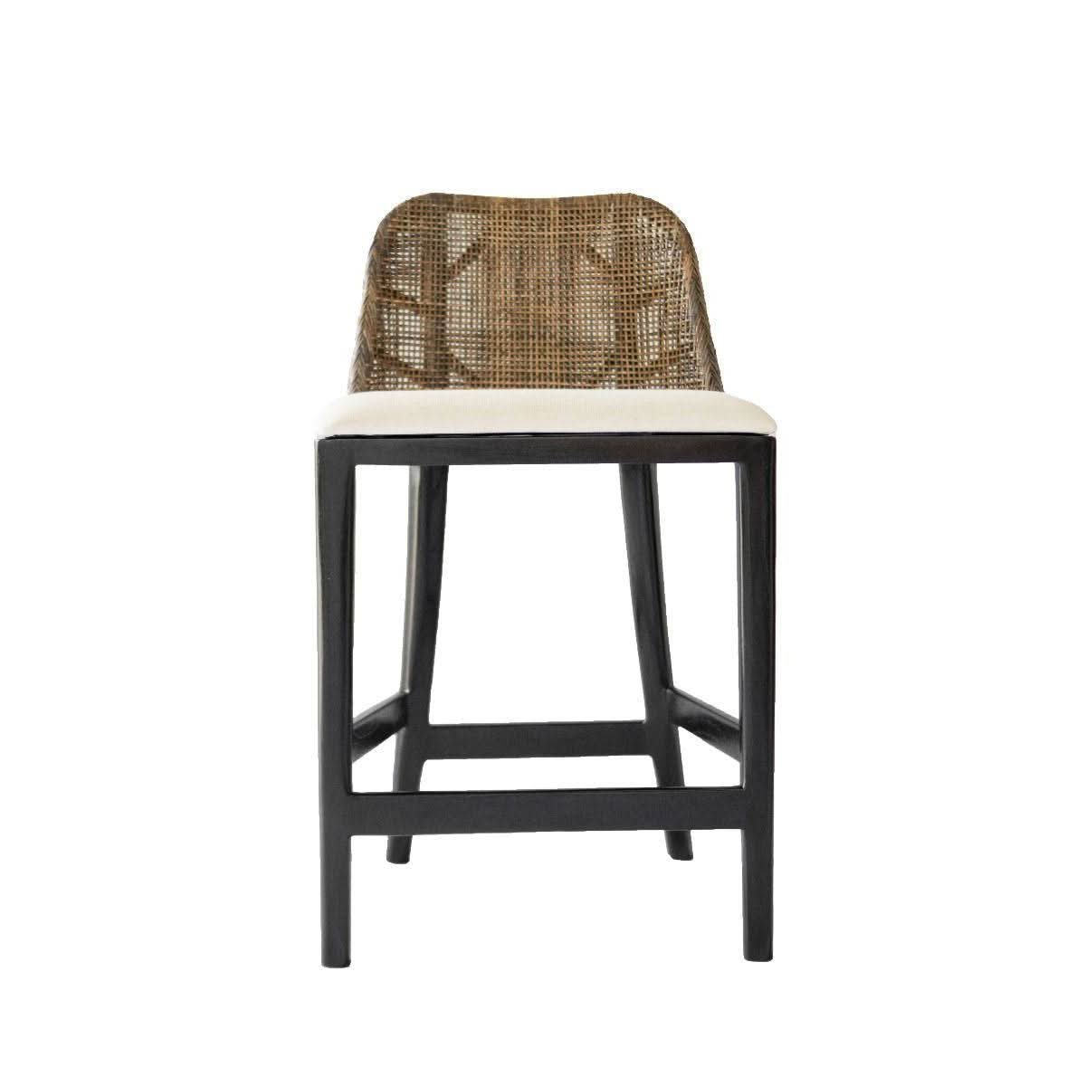 Lancaster Hamptons rattan counter stool with pecan brown seat and black wooden legs, stylish and comfortable for kitchen or bar area.
