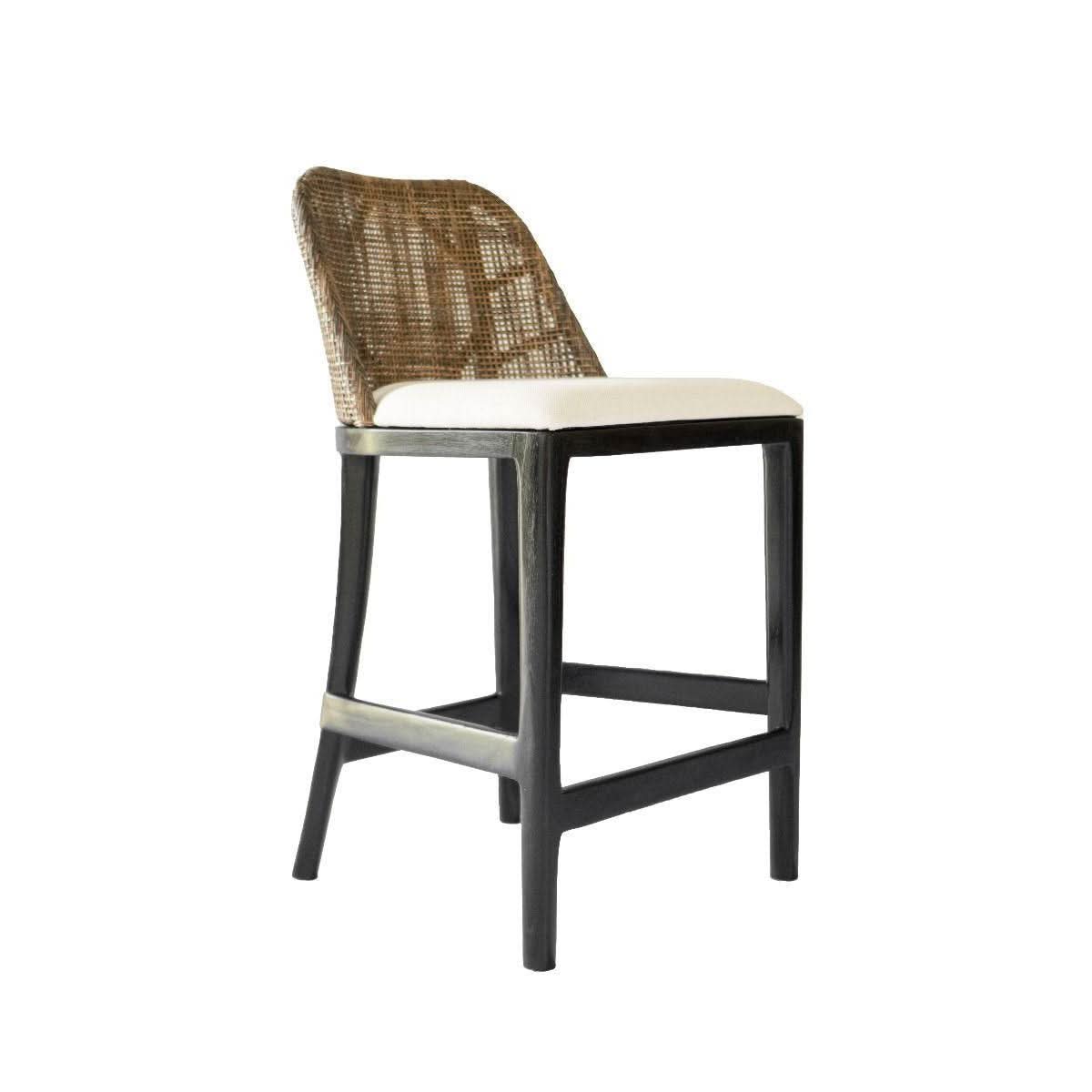 Lancaster Hamptons rattan counter stool in pecan brown with black wooden legs, stylish and comfortable seating for kitchen or bar area.