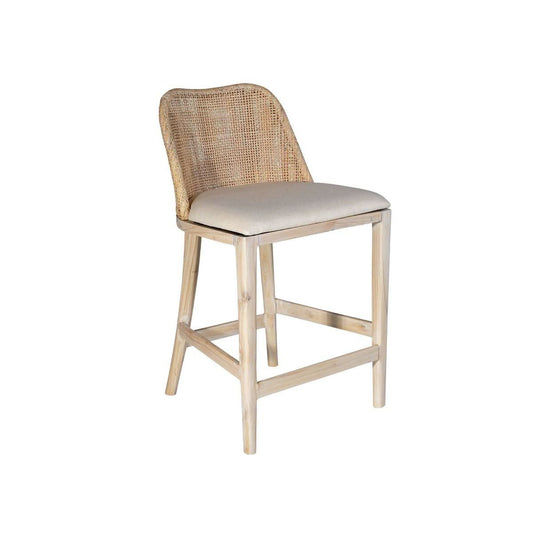Lancaster Hamptons rattan counter stool in white wash finish with woven seat and wooden legs, by MyChocolateWood.