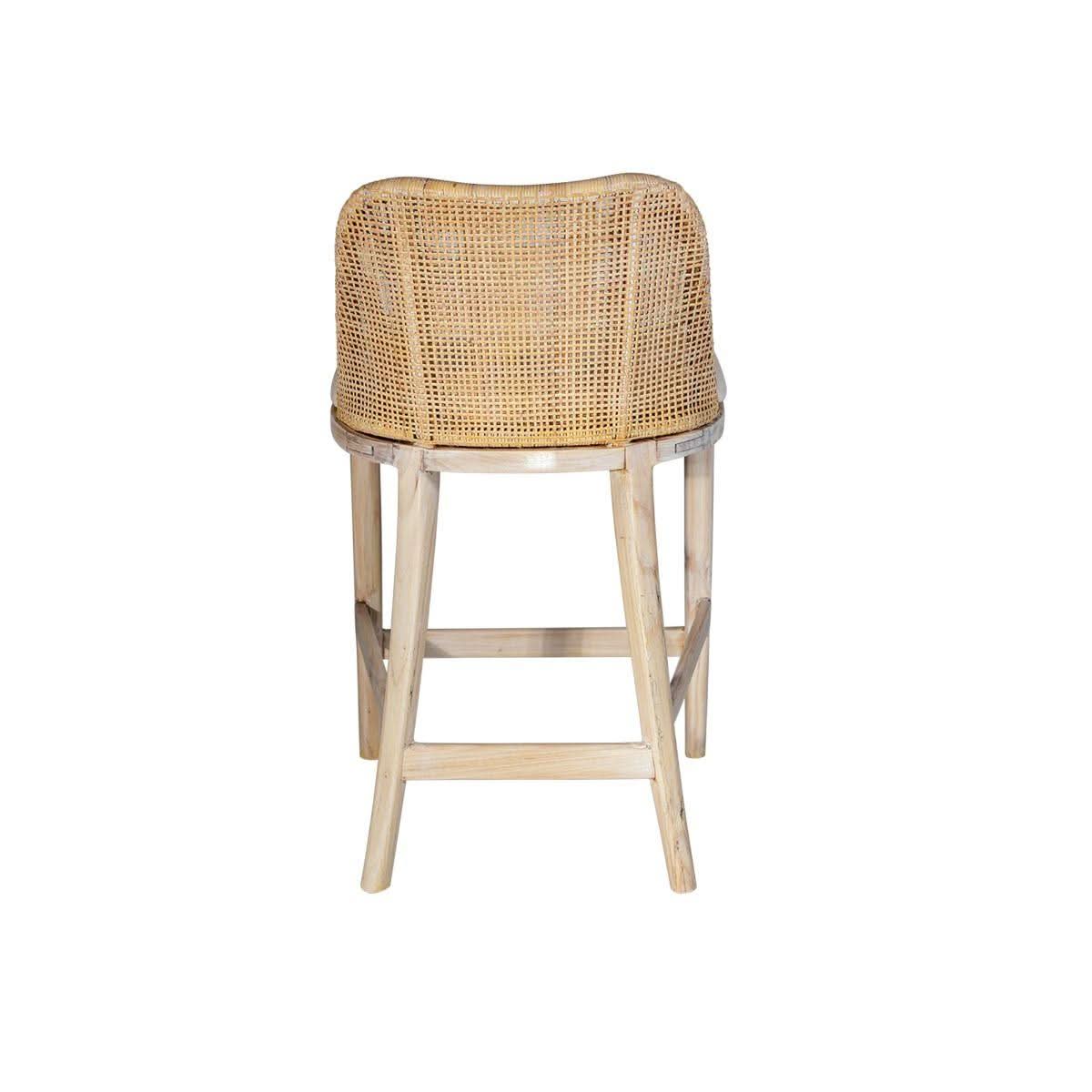 Lancaster Hamptons rattan counter stool in white wash finish with weave seat and wooden legs, stylish and comfortable for kitchen or bar area.