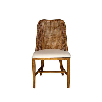 Lancaster Hamptons rattan dining chair with mango teak finish and brown wooden legs, stylish and comfortable for modern dining rooms.