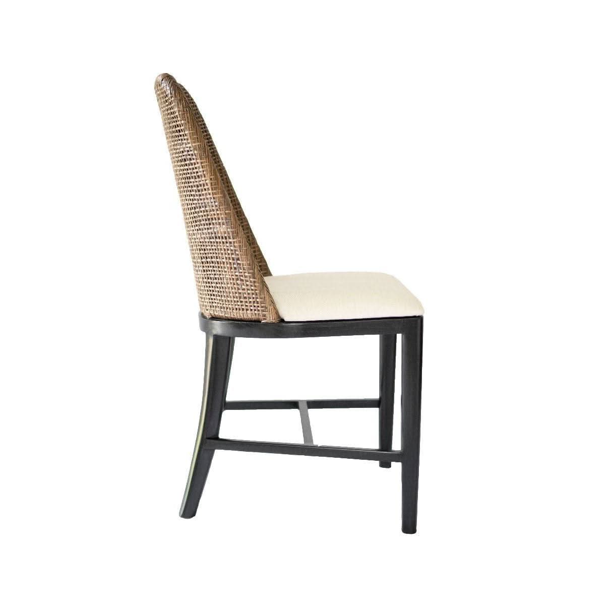 Lancaster Hamptons rattan dining chair in Pecan Brown with black legs, stylish and comfortable for modern dining spaces.