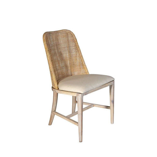 Lancaster Hamptons solid Mindi wood frame rattan dining chair in whitewash finish, by MyChocolateWood.