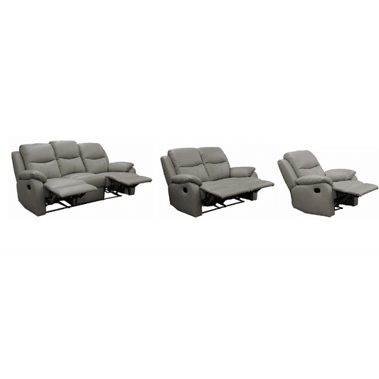 LANCEY PREMIUM LEATHER 3 SEATER RECLINER SOFA + 2-SINGLE MANUAL RECLINER ARMCHAIRS WHEAT - MyChocolateWood