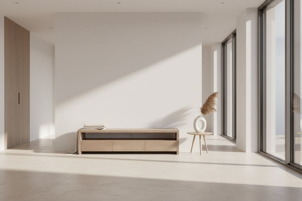 LANNA LOWLINE 3 DRAWER TV/ENTERTAINMENT UNIT IN TASSIE OAK - MyChocolateWood