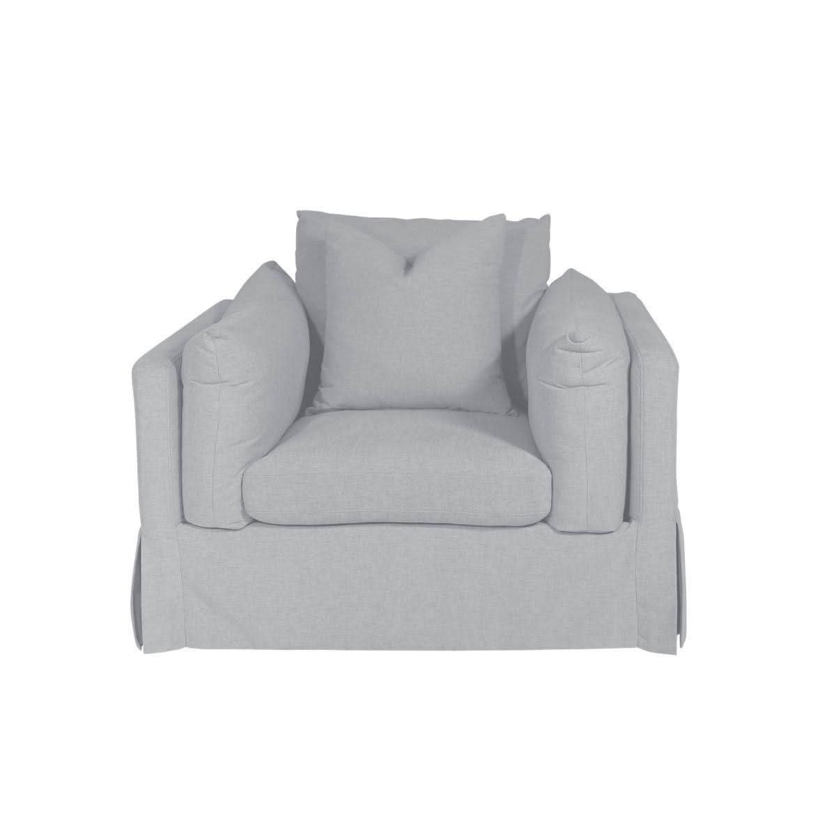 LARK SLIPCOVER CHAIR HAMPTONS STYLE SWIVEL ARMCHAIR IN DEXTER BEACHGLASS COLOUR - MyChocolateWood