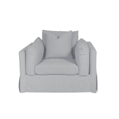 LARK SLIPCOVER CHAIR HAMPTONS STYLE SWIVEL ARMCHAIR IN DEXTER BEACHGLASS COLOUR - MyChocolateWood
