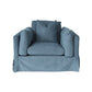 Lark Hamptons Slipcover Swivel Armchair in Dexter Denim - Chocolate Wood