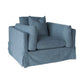 Lark Hamptons Slipcover Swivel Armchair in Dexter Denim - Chocolate Wood