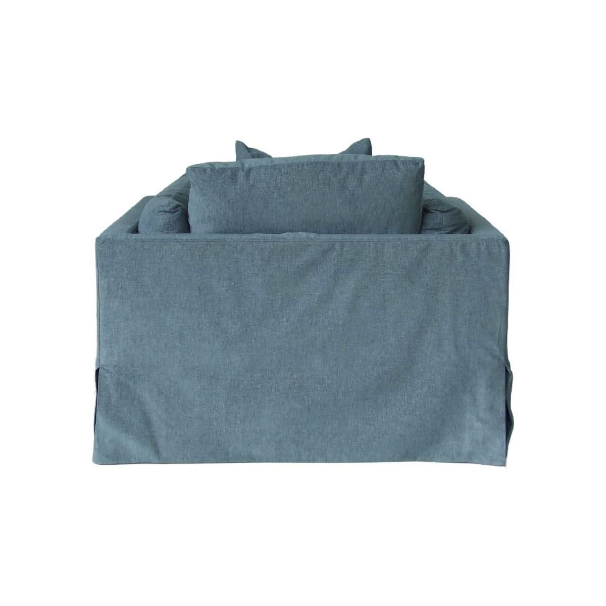 Lark Hamptons Slipcover Swivel Armchair in Dexter Denim - Chocolate Wood