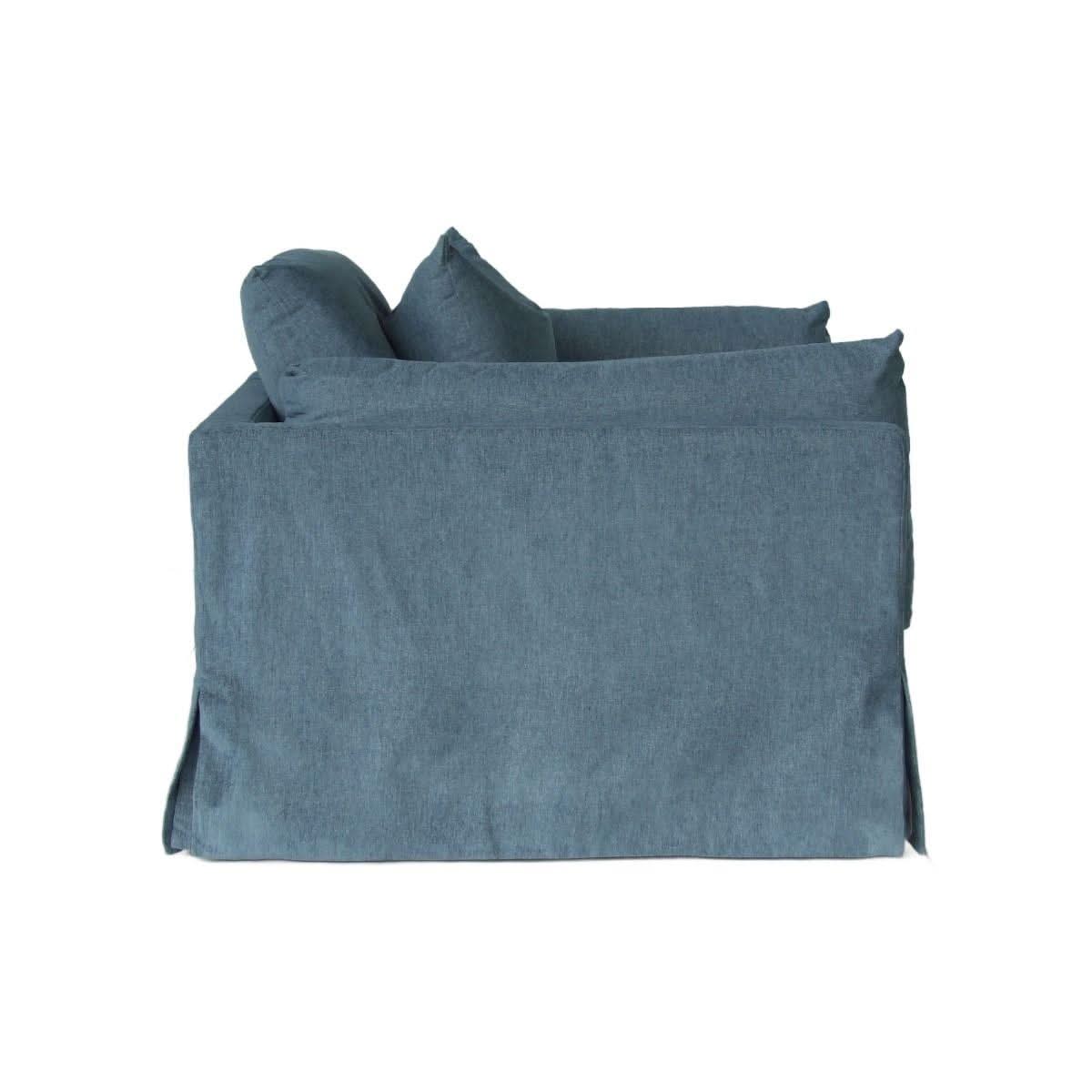 Lark Hamptons Slipcover Swivel Armchair in Dexter Denim - Chocolate Wood