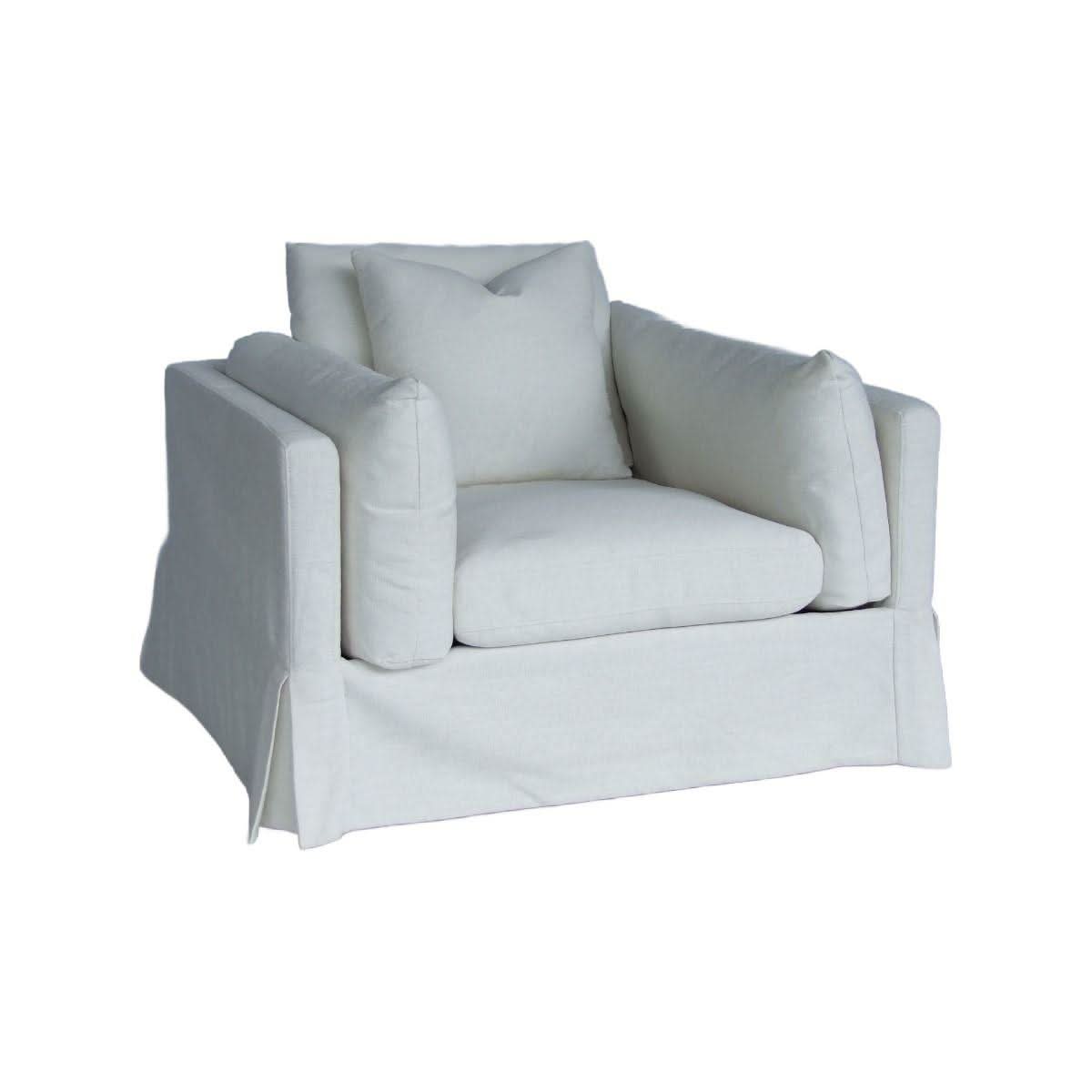 Lark Hamptons Slipcover Swivel Armchair in Tangier Sugar - Chocolate Wood