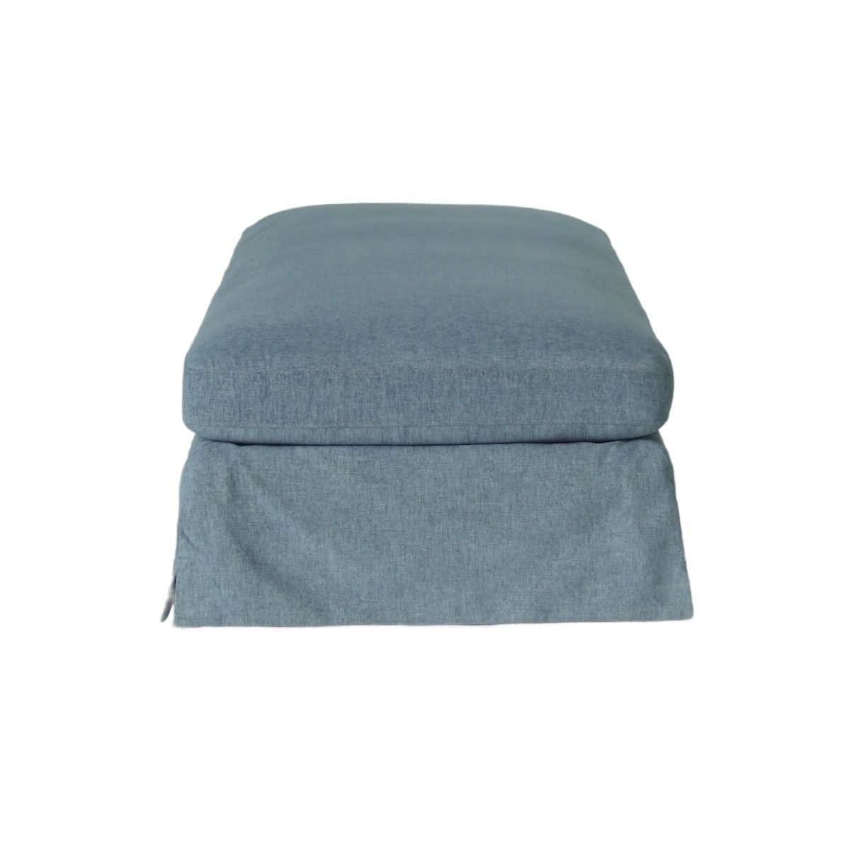 LARK SLIPCOVER OTTOMAN HAMPTONS STYLE IN DEXTER DENIM FABRIC - MyChocolateWood