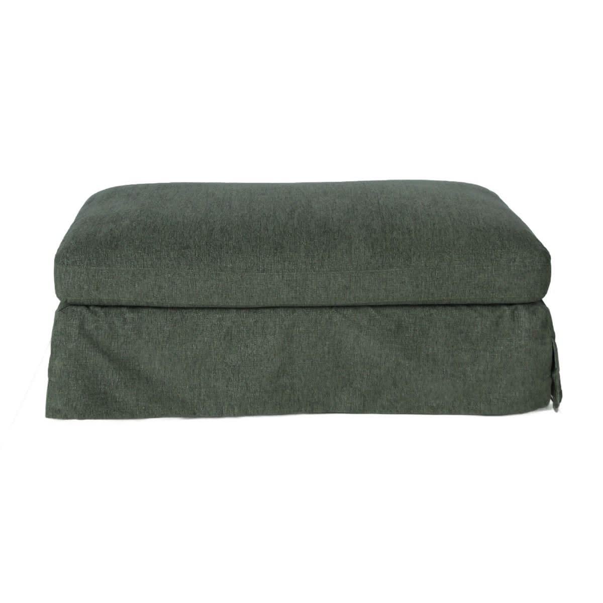 Lark Hamptons Slipcover Ottoman in Dexter Eucalyptus - Chocolate Wood