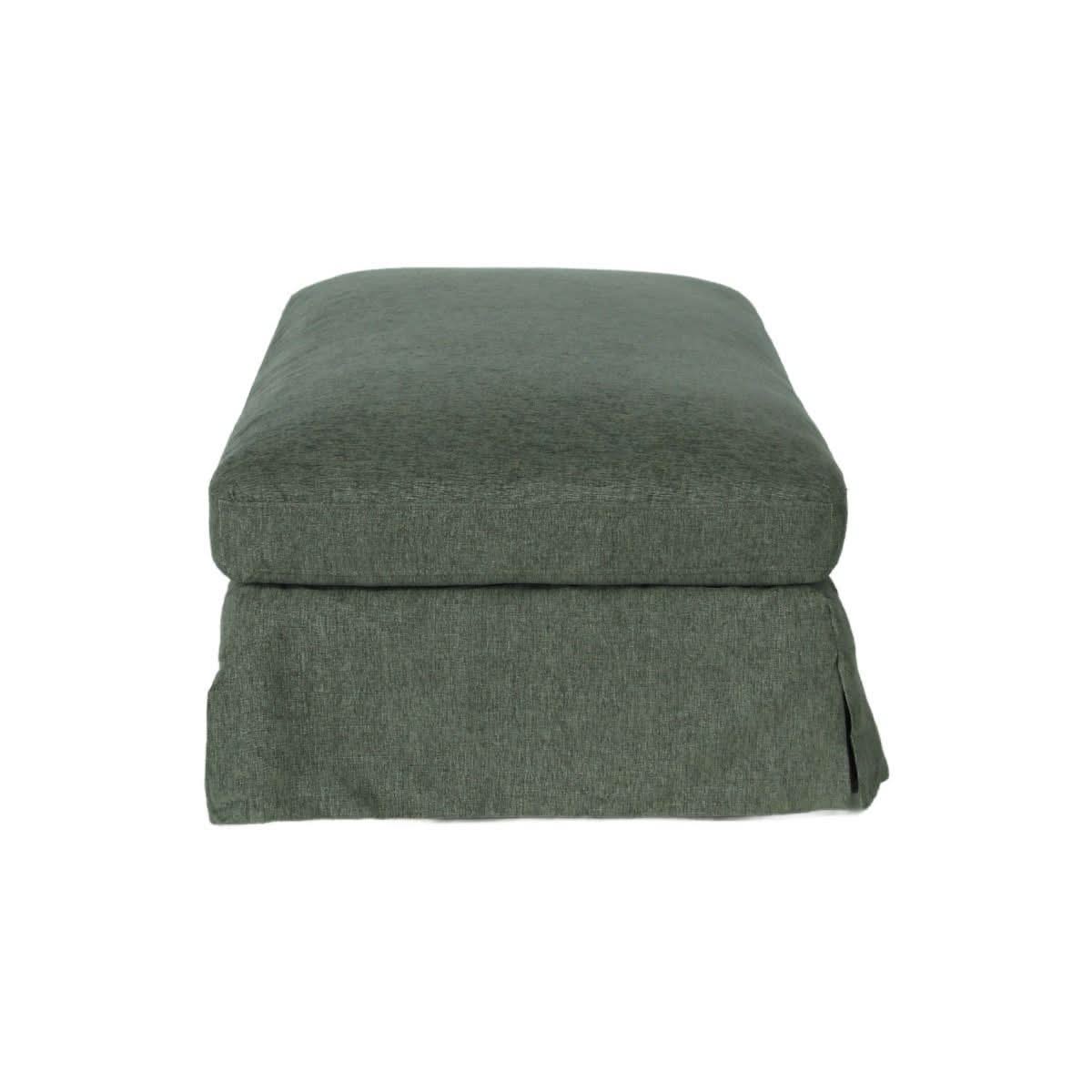 Lark Hamptons Slipcover Ottoman in Dexter Eucalyptus - Chocolate Wood