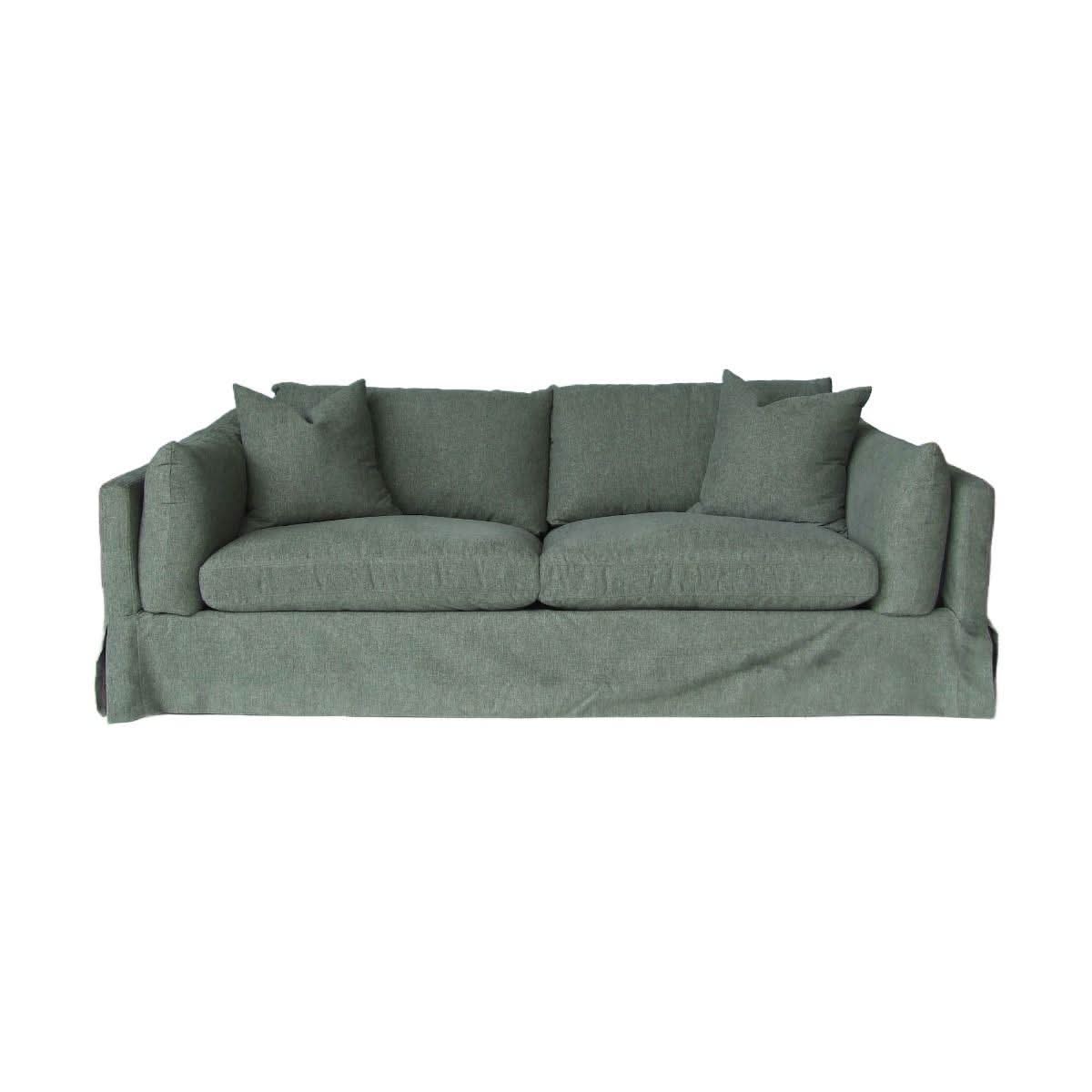 Lark Hamptons Slipcover Sofa in Dexter Eucalyptus - Chocolate Wood
