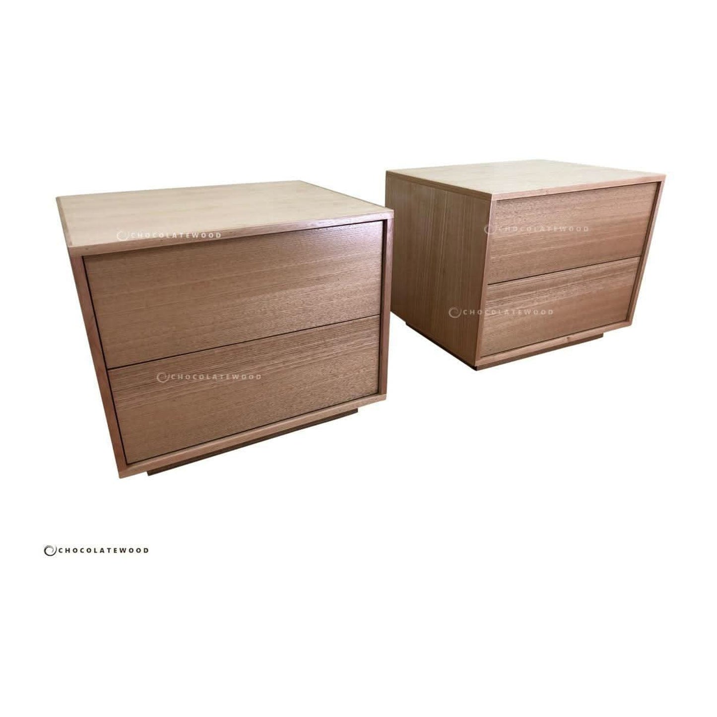 LAUNCESTON 2 DRAWER BEDSIDE TABLES IN TASSIE OAK CLEAR LACQUER