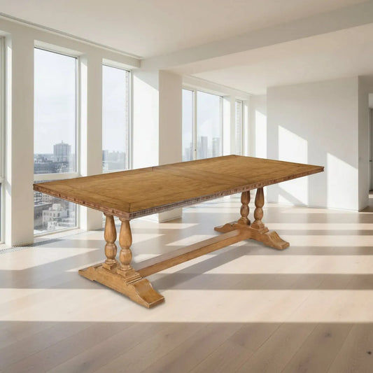 LAURENT SOLID MANGO WOOD FRENCH CLASSIC DOUBLE PEDESTAL DINING TABLE 260CM NATURAL - MyChocolateWood
