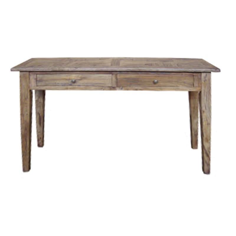 LENNON RUSTIC PROVINCIAL RECYCLED ELM PARQUETRY HALL TABLE 2 DRAWERS NATURAL - MyChocolateWood