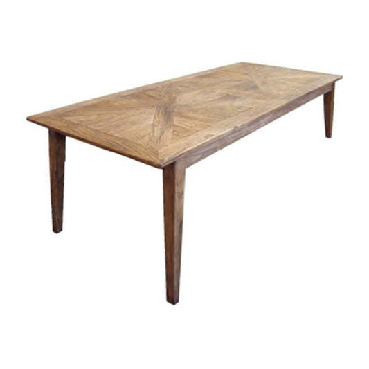 LENNON RUSTIC PROVINCIAL RECYCLED ELM PARQUETRY TOP DINING TABLE RECTANGULAR 150 CM - MyChocolateWood