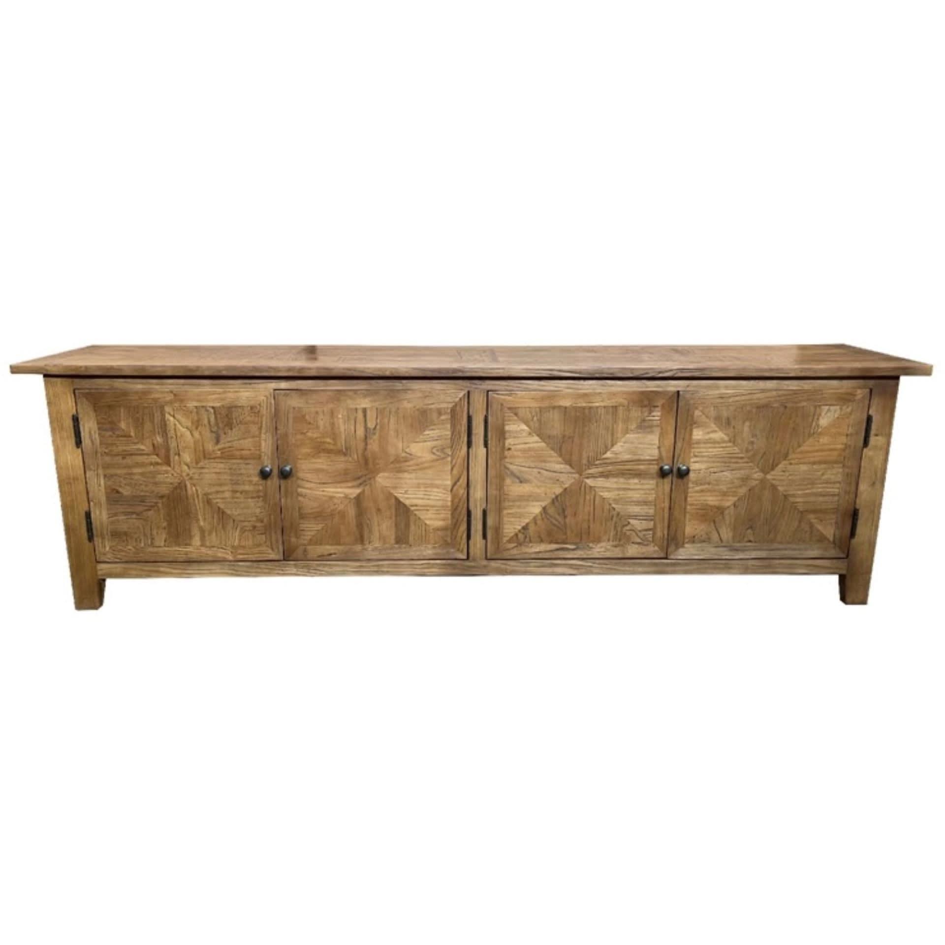 LENNON RUSTIC PROVINCIAL RECYCLED ELM TV UNIT PARQUETRY PATTERN 200 CM - MyChocolateWood