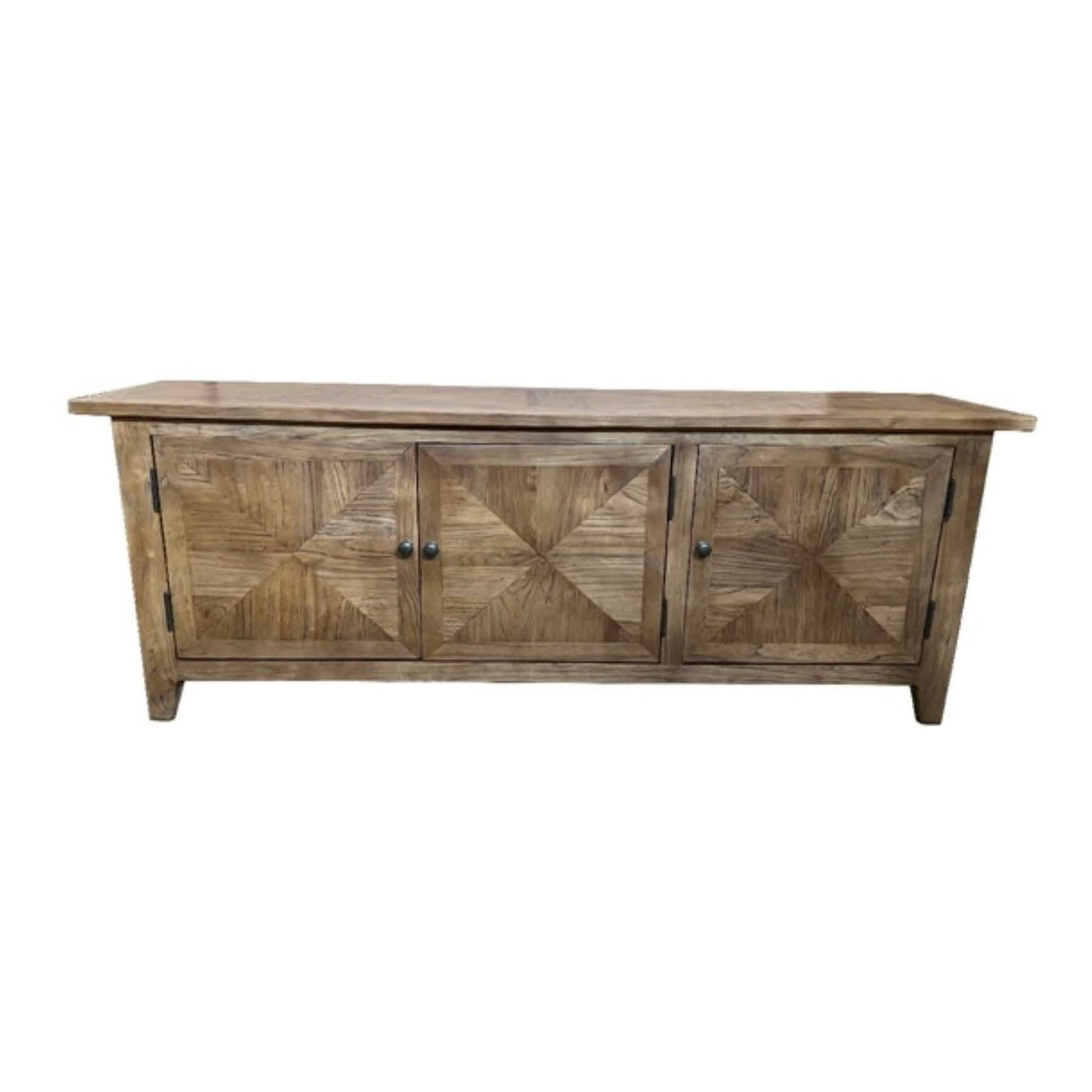 LENNON RUSTIC PROVINCIAL RECYCLED ELM TV UNIT PARQUETRY PATTERN 3 DOORS - MyChocolateWood