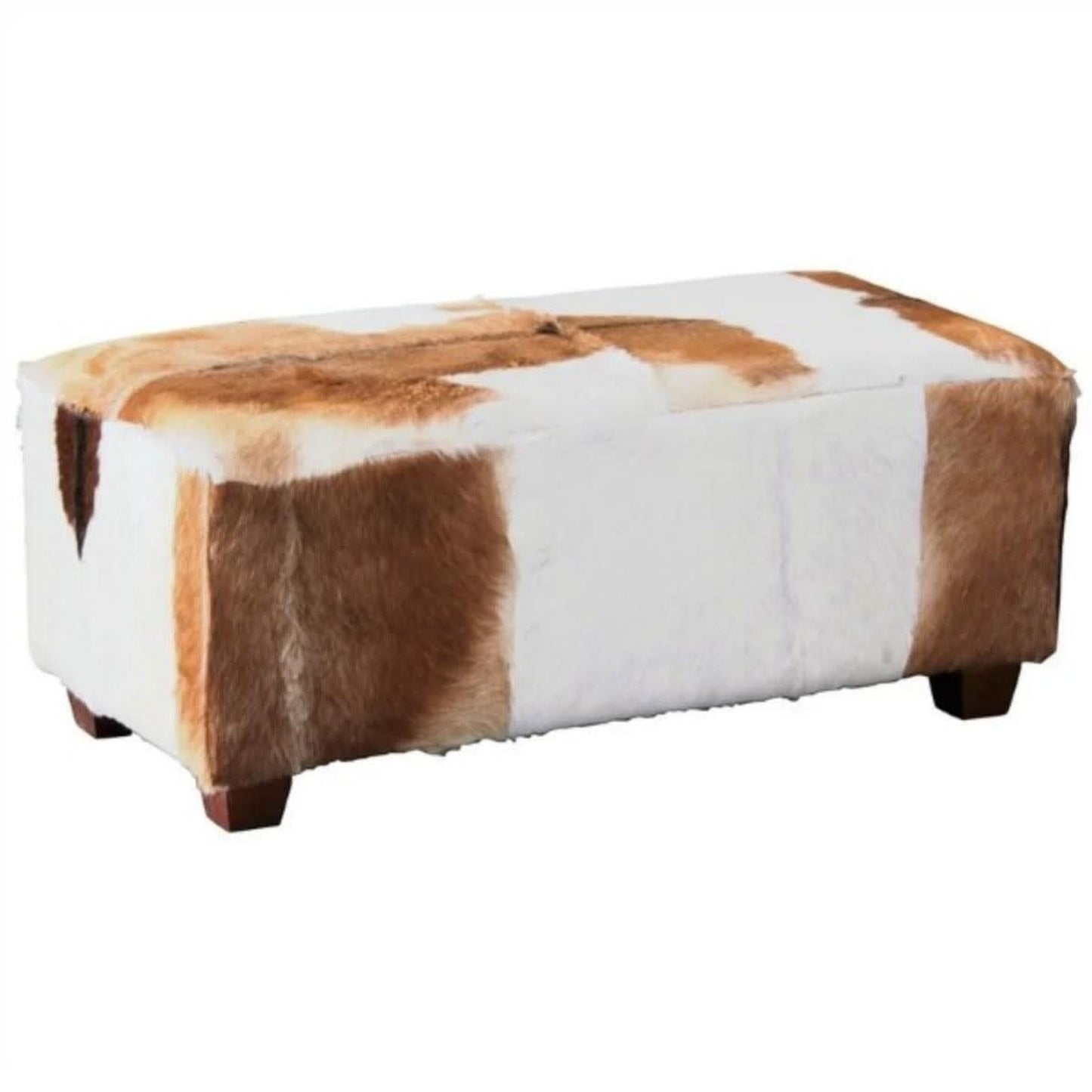 Lennox Large Ottoman in Goat Hide on a Solid Mahogany Frame - Chocolate Wood