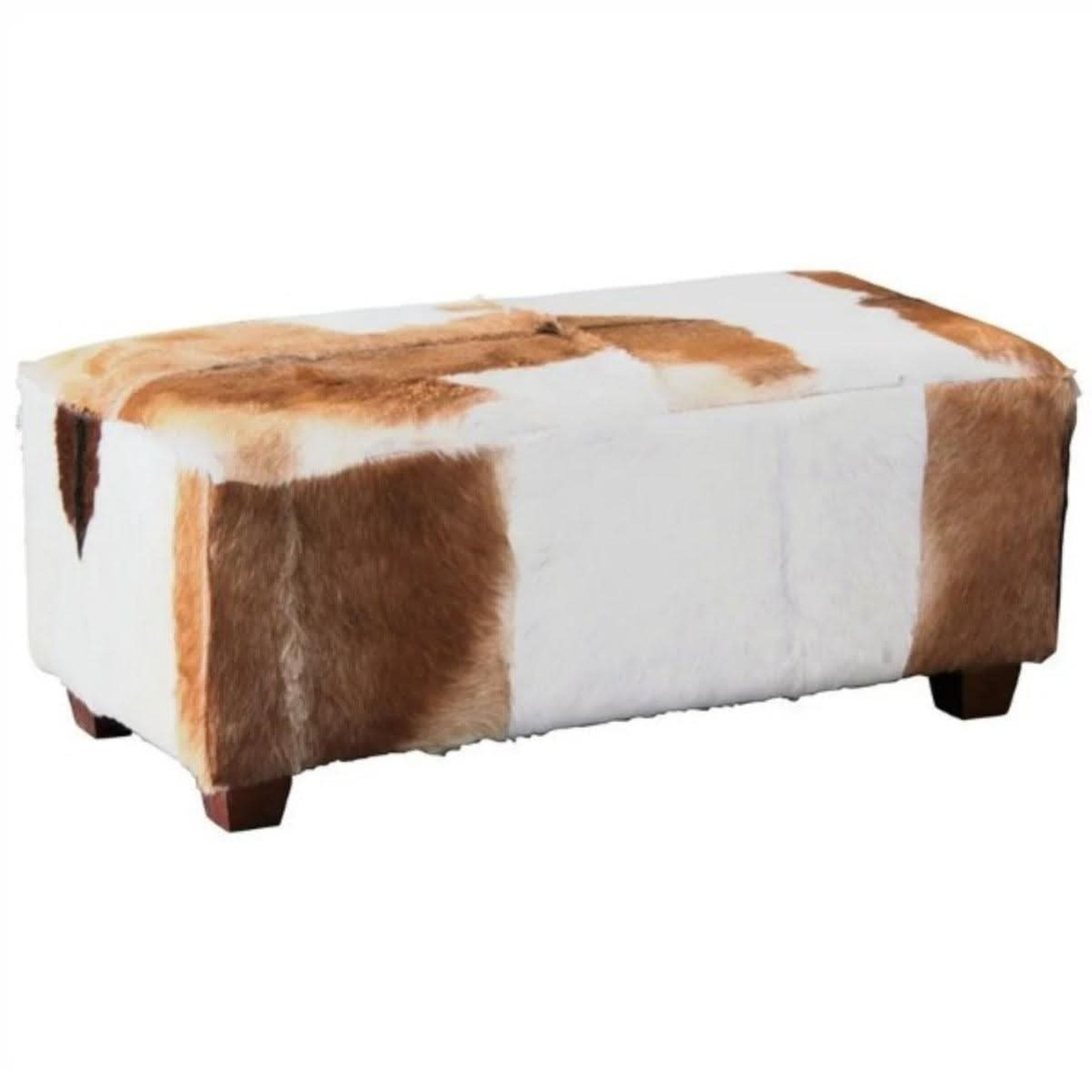 Lennox Large Ottoman in Goat Hide on a Solid Mahogany Frame - Chocolate Wood