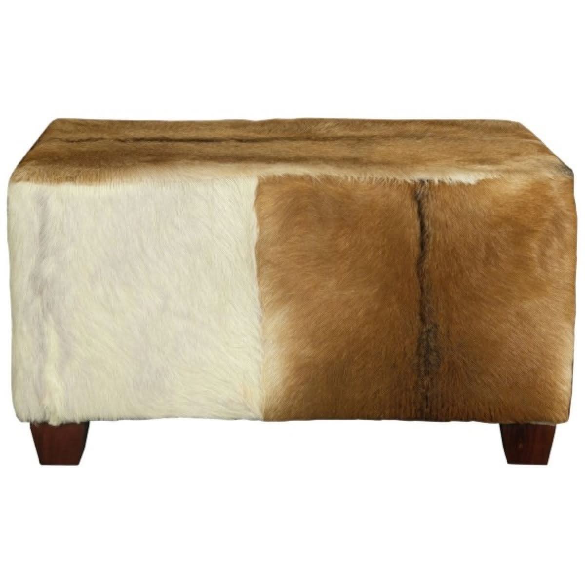 LENNOX GOAT HIDE UPHOLSTERED MAHOGANY TIMBER SMALL OTTOMAN - MyChocolateWood