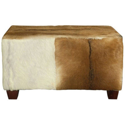 LENNOX GOAT HIDE UPHOLSTERED MAHOGANY TIMBER SMALL OTTOMAN