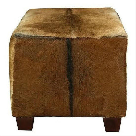 LENNOX GOAT HIDE UPHOLSTERED MAHOGANY TIMBER SMALL OTTOMAN