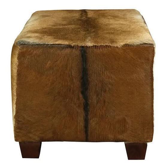 LENNOX GOAT HIDE UPHOLSTERED MAHOGANY TIMBER SMALL OTTOMAN - MyChocolateWood