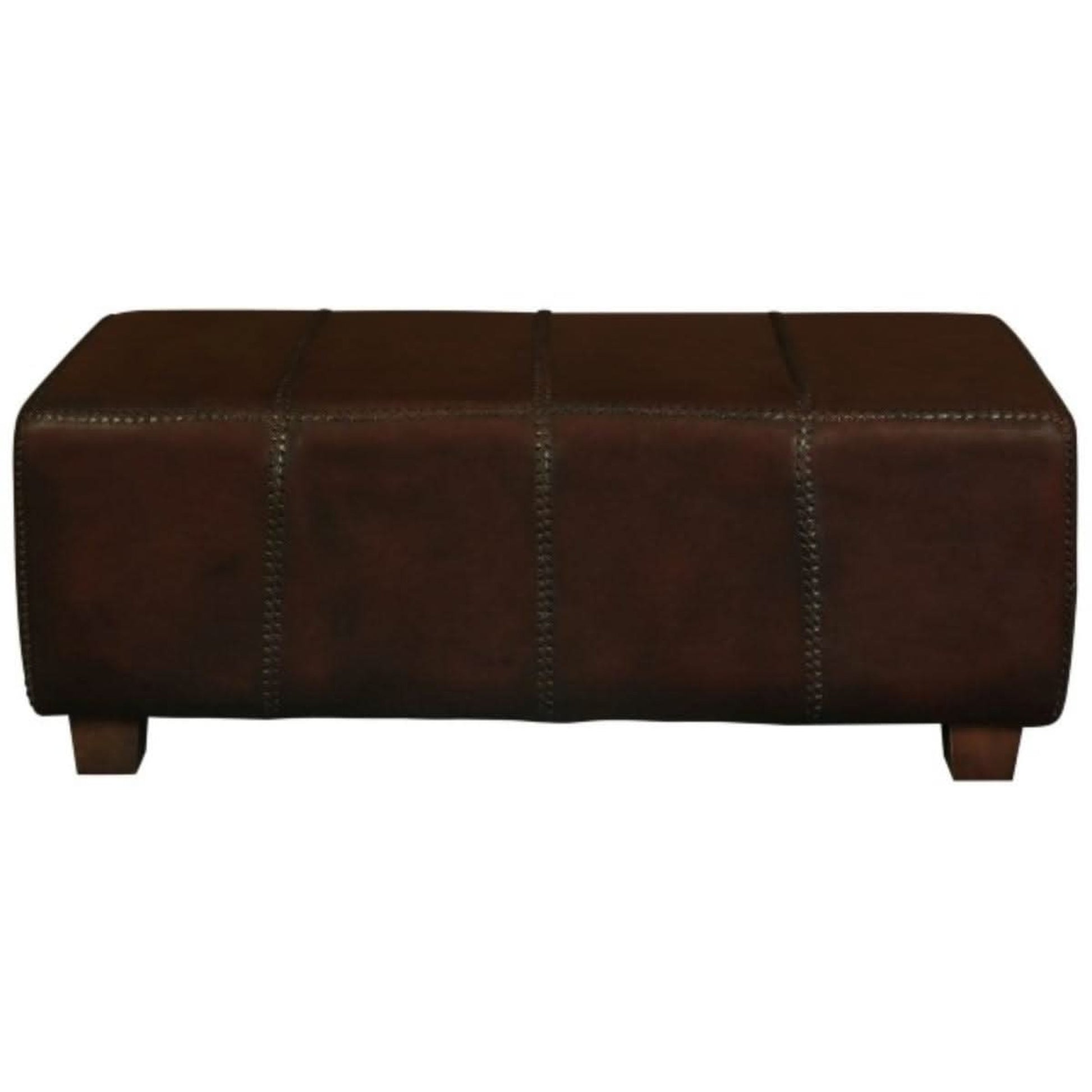 Lennox Large Ottoman in Leather on a Solid Mahogany Frame - Chocolate Wood