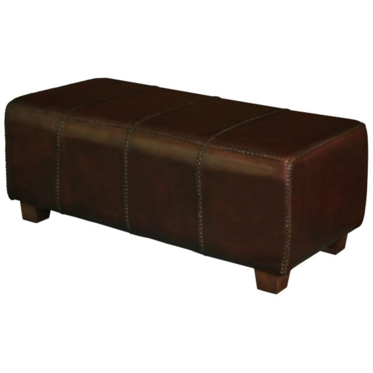 LENNOX UPHOLSTERED LEATHER MAHOGANY TIMBER LARGE OTTOMAN - MyChocolateWood