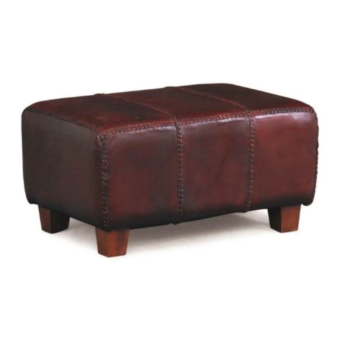 Lennox Small Ottoman in Leather on a Solid Mahogany Frame - Chocolate Wood