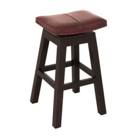 Lennox Upholstered Leather Swivel Bar Stool in Chocolate - Chocolate Wood