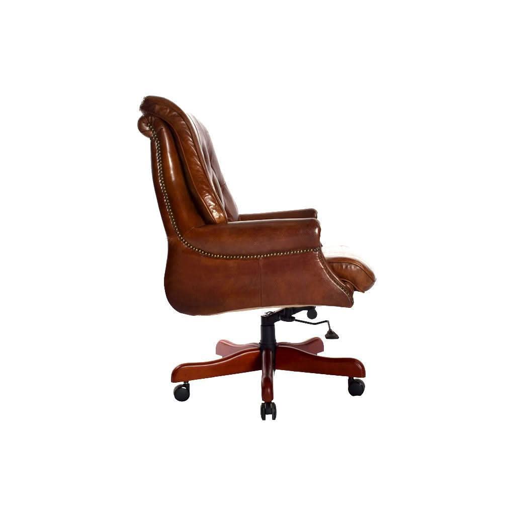 LEON AGED LEATHER OFFICE/DESK CHAIR ON CASTORS - MyChocolateWood