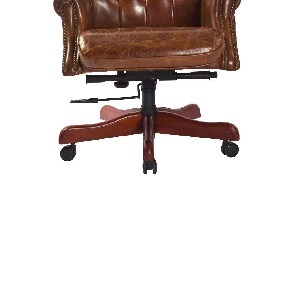 LEON AGED LEATHER OFFICE/DESK CHAIR ON CASTORS - MyChocolateWood