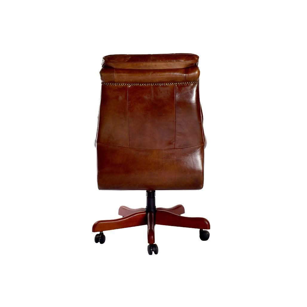 LEON AGED LEATHER OFFICE/DESK CHAIR ON CASTORS - MyChocolateWood