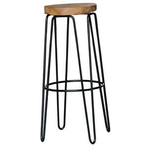 LESTER TEAK TIMBER & IRON BAR STOOL- BLACK - MyChocolateWood