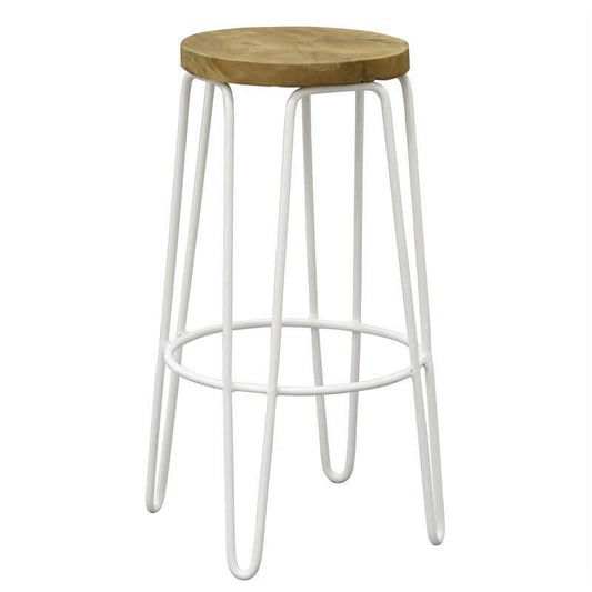 LESTER TEAK TIMBER & IRON BAR STOOL- WHITE - MyChocolateWood
