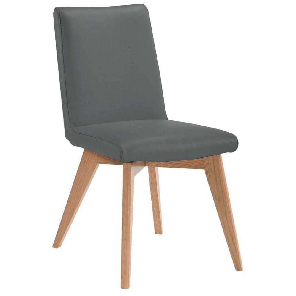 Lilly Top Grain Leather Dining Chair in Grey - Chocolate Wood